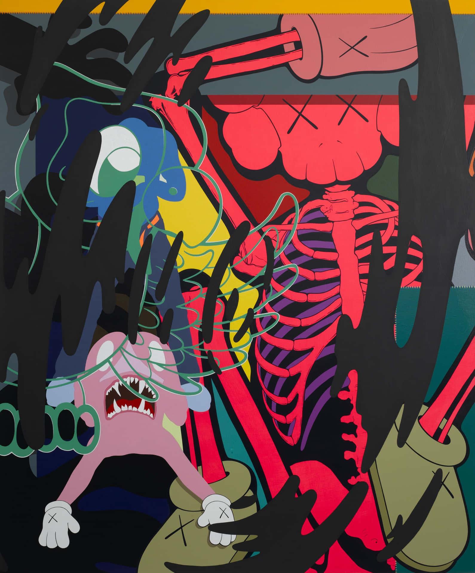 Download a painting with skeletons and other cartoon characters