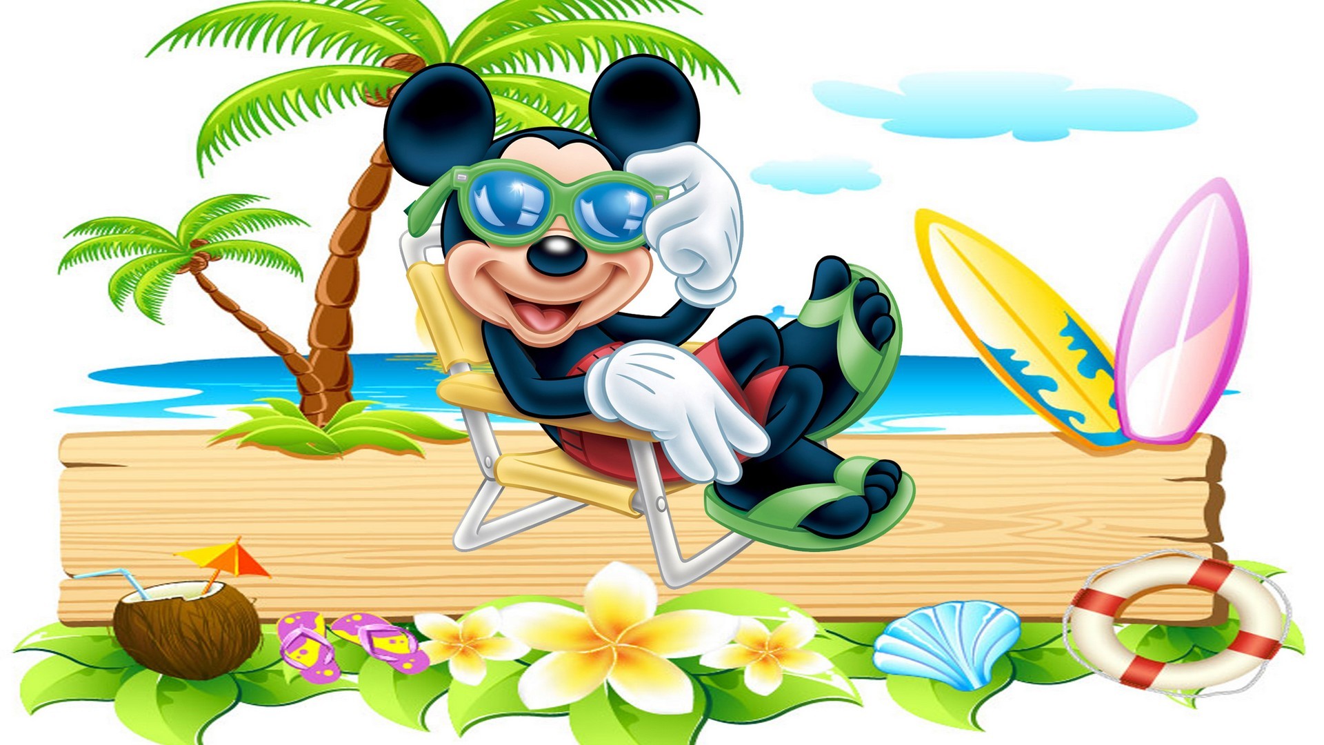 Mickey Mouse At The Beach Funny Cartoon Wallpaper