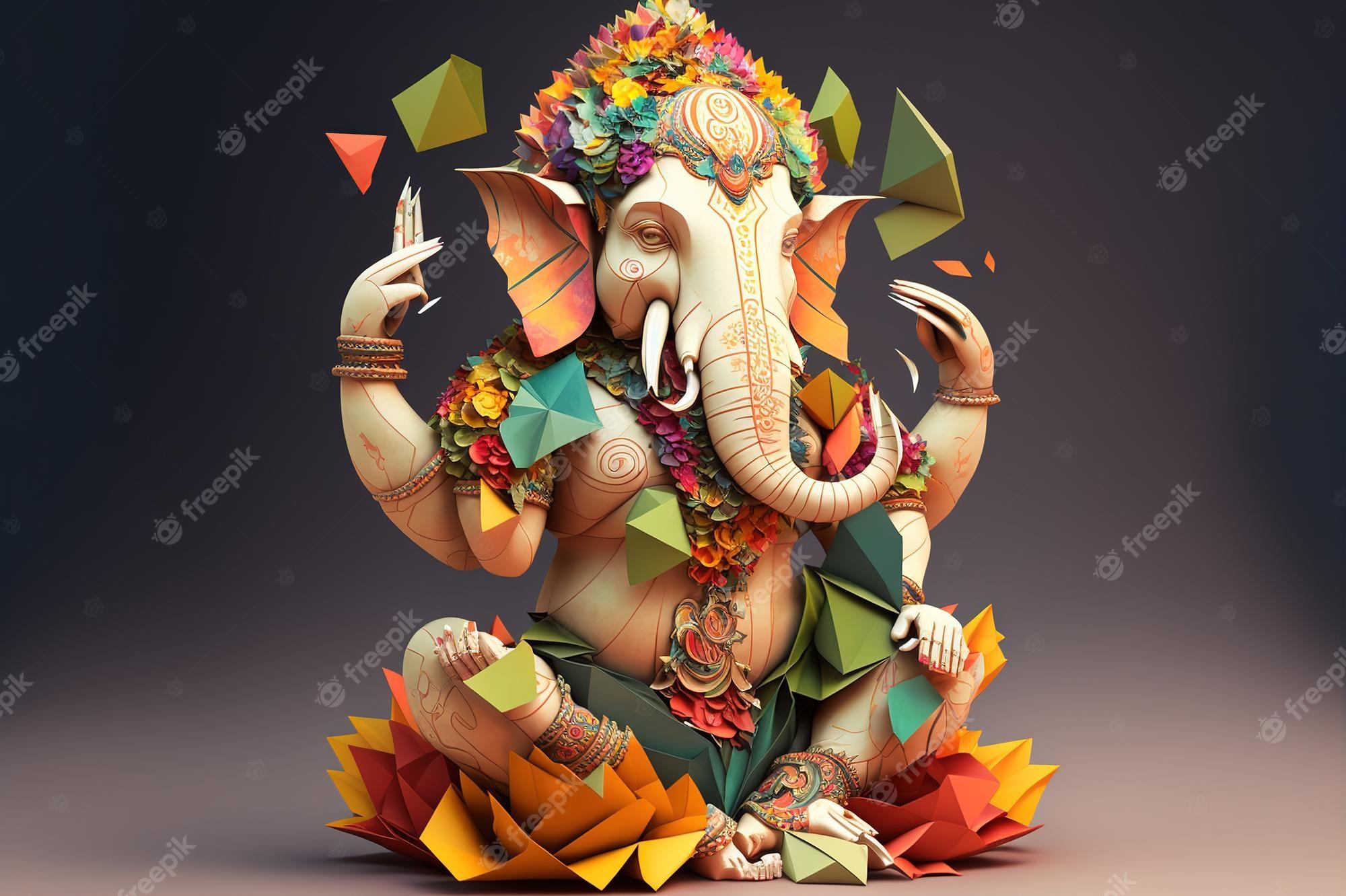 Premium Photo Origami Of Indian God Ganesh In Colorful Flowers Craft