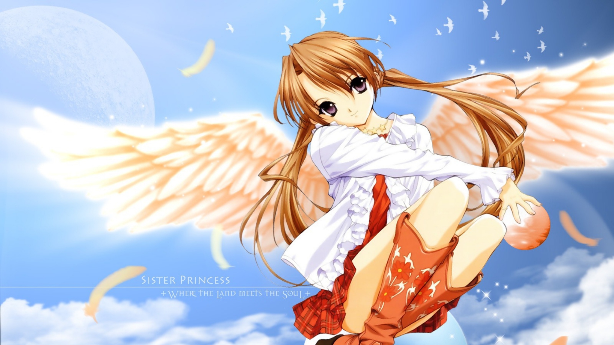 Download Wallpaper 2048x1152 anime girl angel wings HD HD