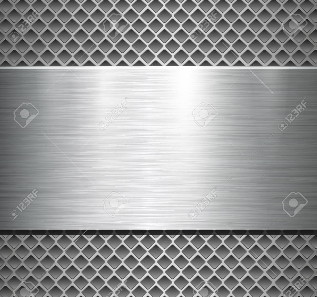 Metallic Background Silver Polished Steel Texture Over Perforated