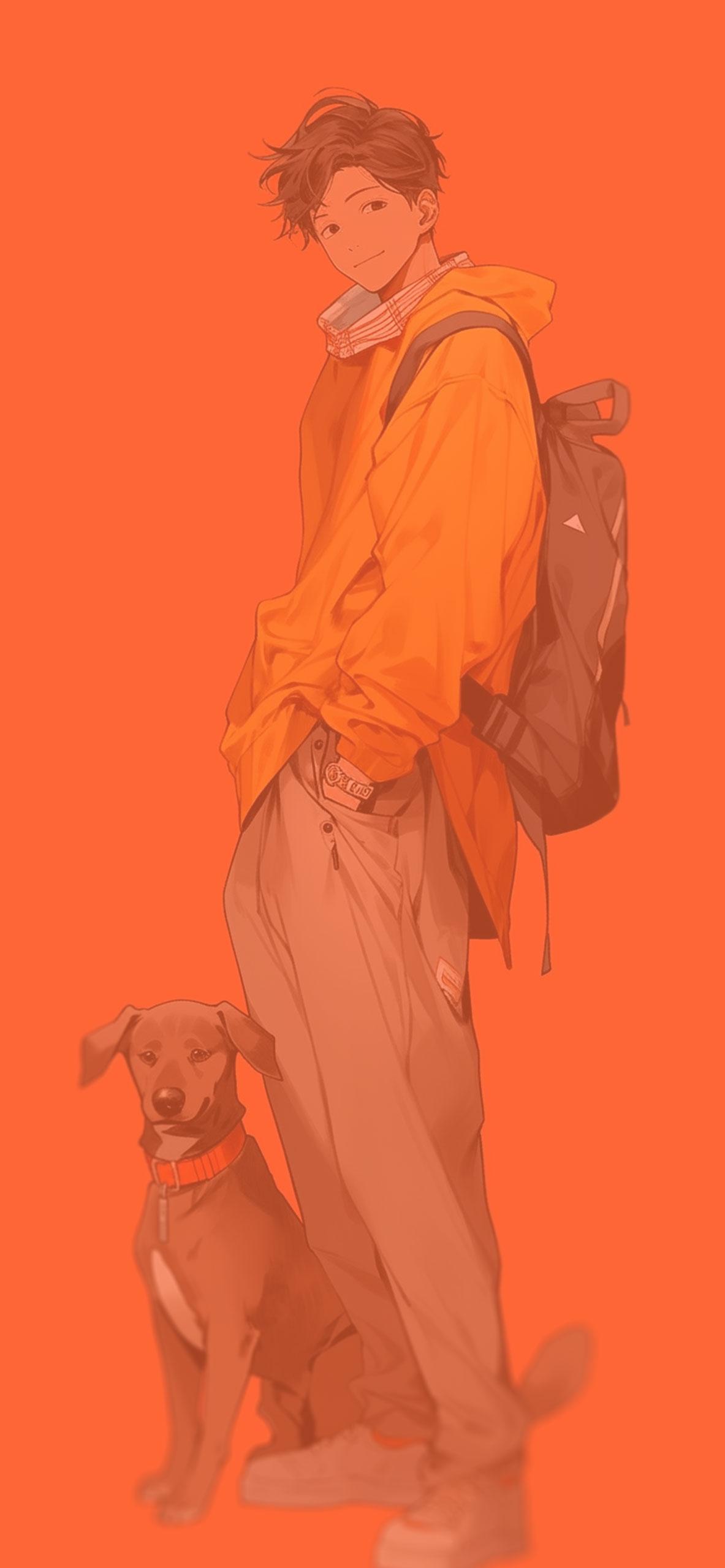 Anime Boy with Dog Orange Wallpaper   Cute Anime Boy Wallpaper