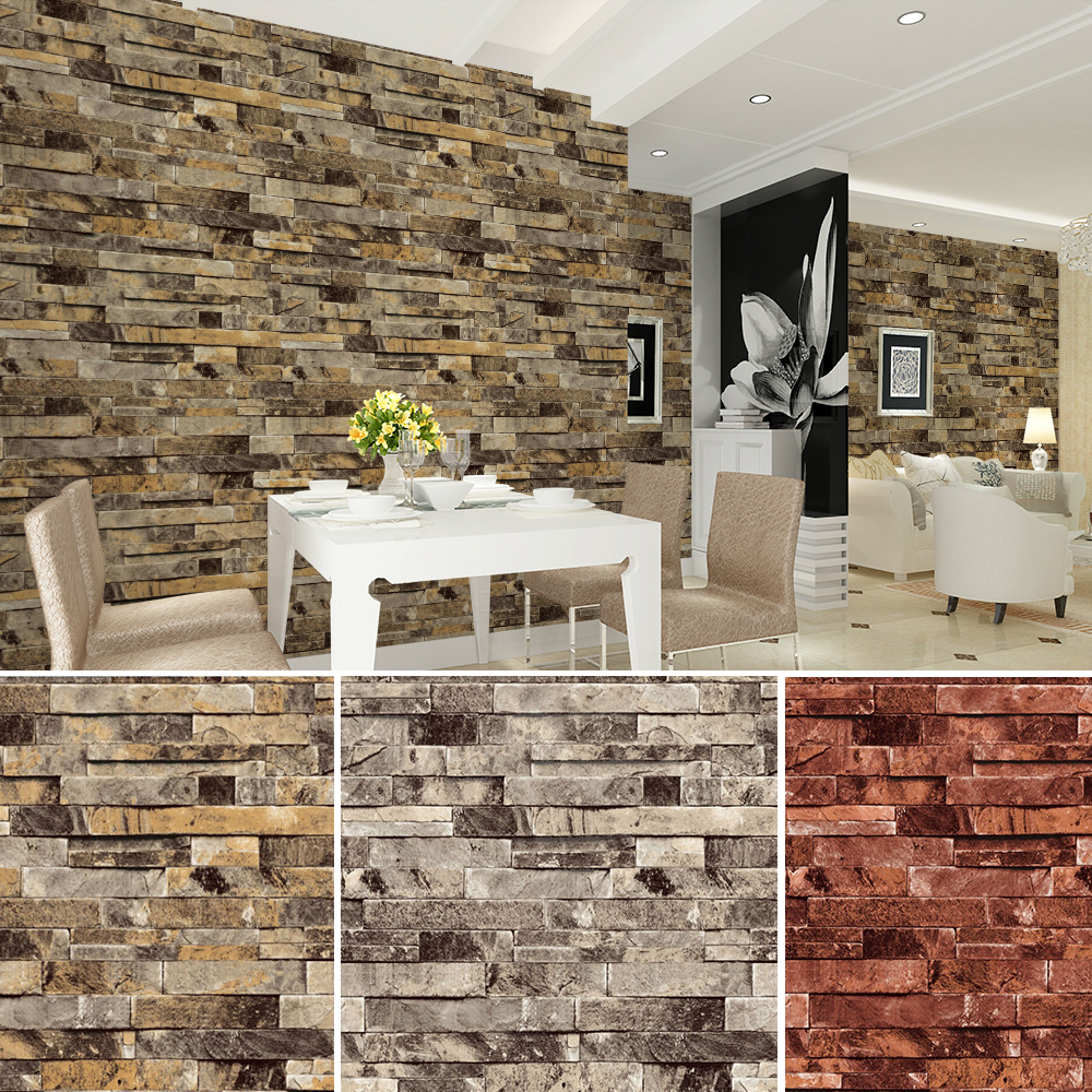 Haok Home PVC Vinyl Modern Faux Brick Stone 3D Wallpaper Living room