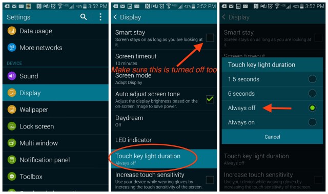 Galaxy S5 Touch key light duration