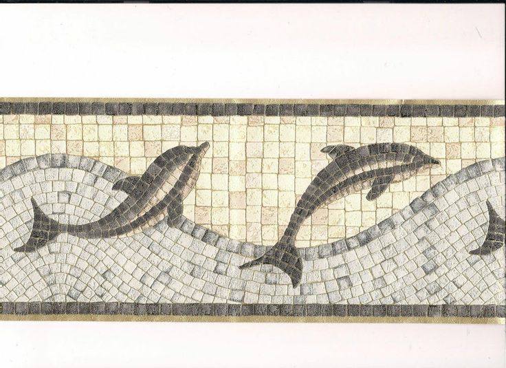Mosaic Dolphin Wave Blue Ocean Tile Textured Bathroom Wall Border Gold