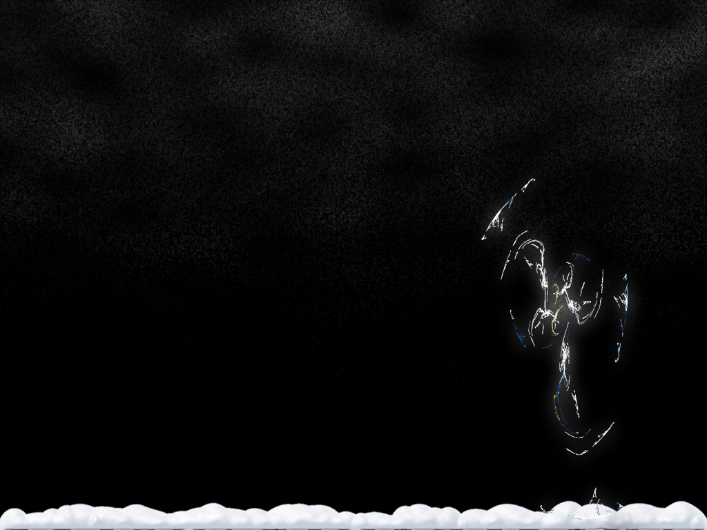 Abstract depiction of a snow angel against a dark, snowy backdrop. The angel is formed by glowing lines, creating an ethereal and artistic representation