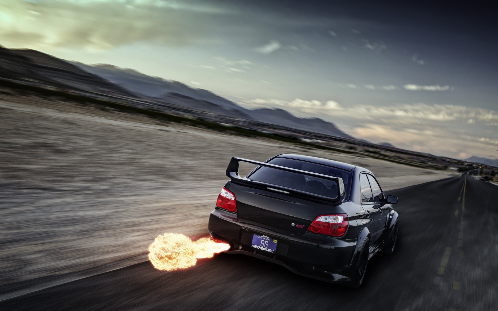 Subaru Impreza Wrx Sti Tuning Fire Flames Exhaust