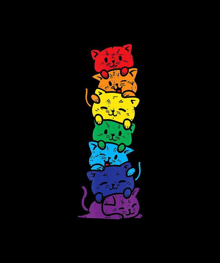 Cat Stack Rainbow Gay Pride Cute Lgbt Animal Pet Lover Gift