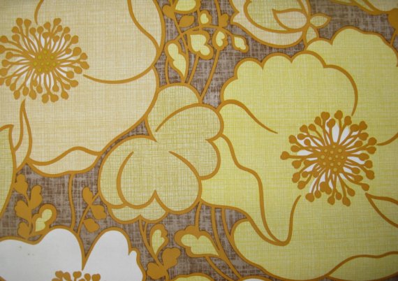 Vintage Wallpaper Lemon And Brown Flowers By Thriftypyg On
