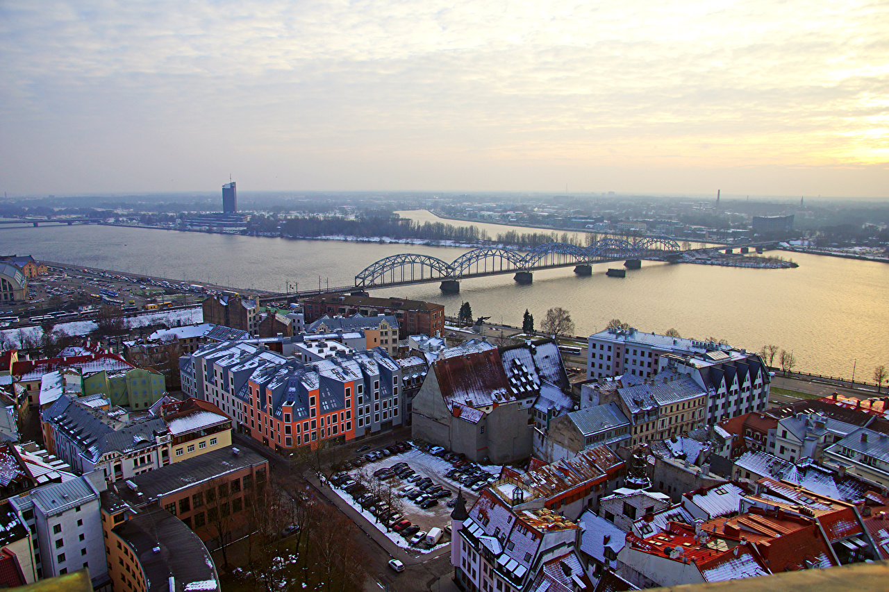 Wallpaper Latvia Riga Bridges Rivers Cities Building