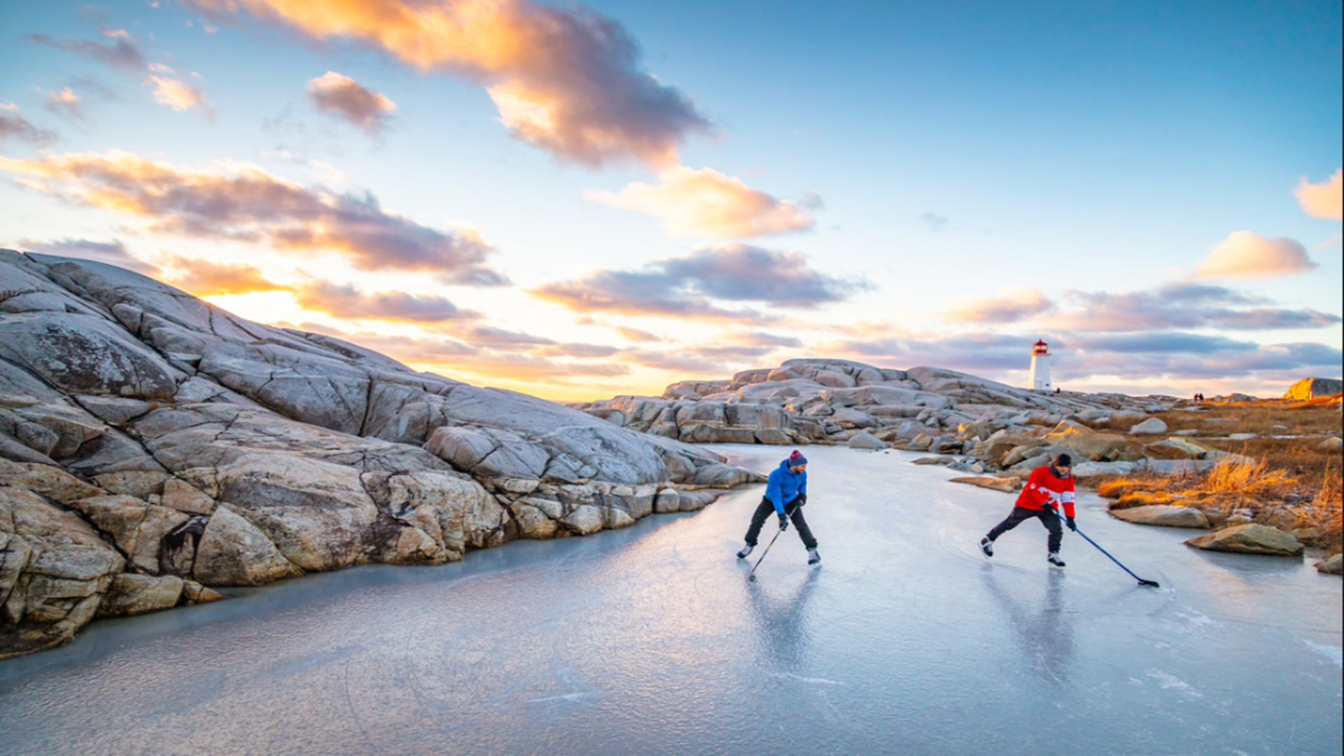 Hockey At Peggy S Cove Lighthouse Wallpaper