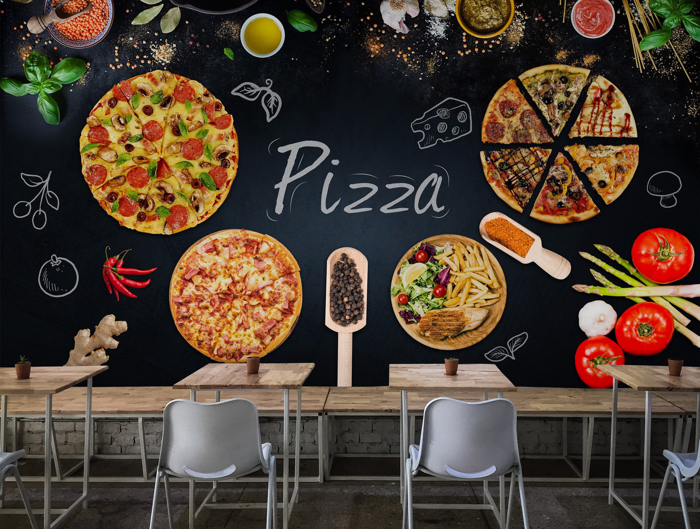 Pizza Restaurant Wallpaper Culinary Wall Mural Bistro Cafe Etsy