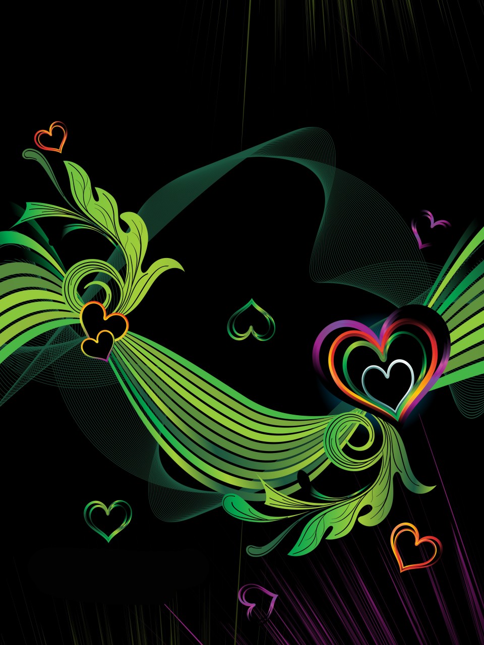Colorful Hearts On Black Background Elsoar