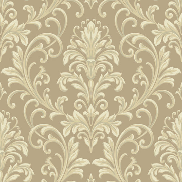 Metallic Gold and Tan Feathered Damask Wallpaper   Wall Sticker Outlet