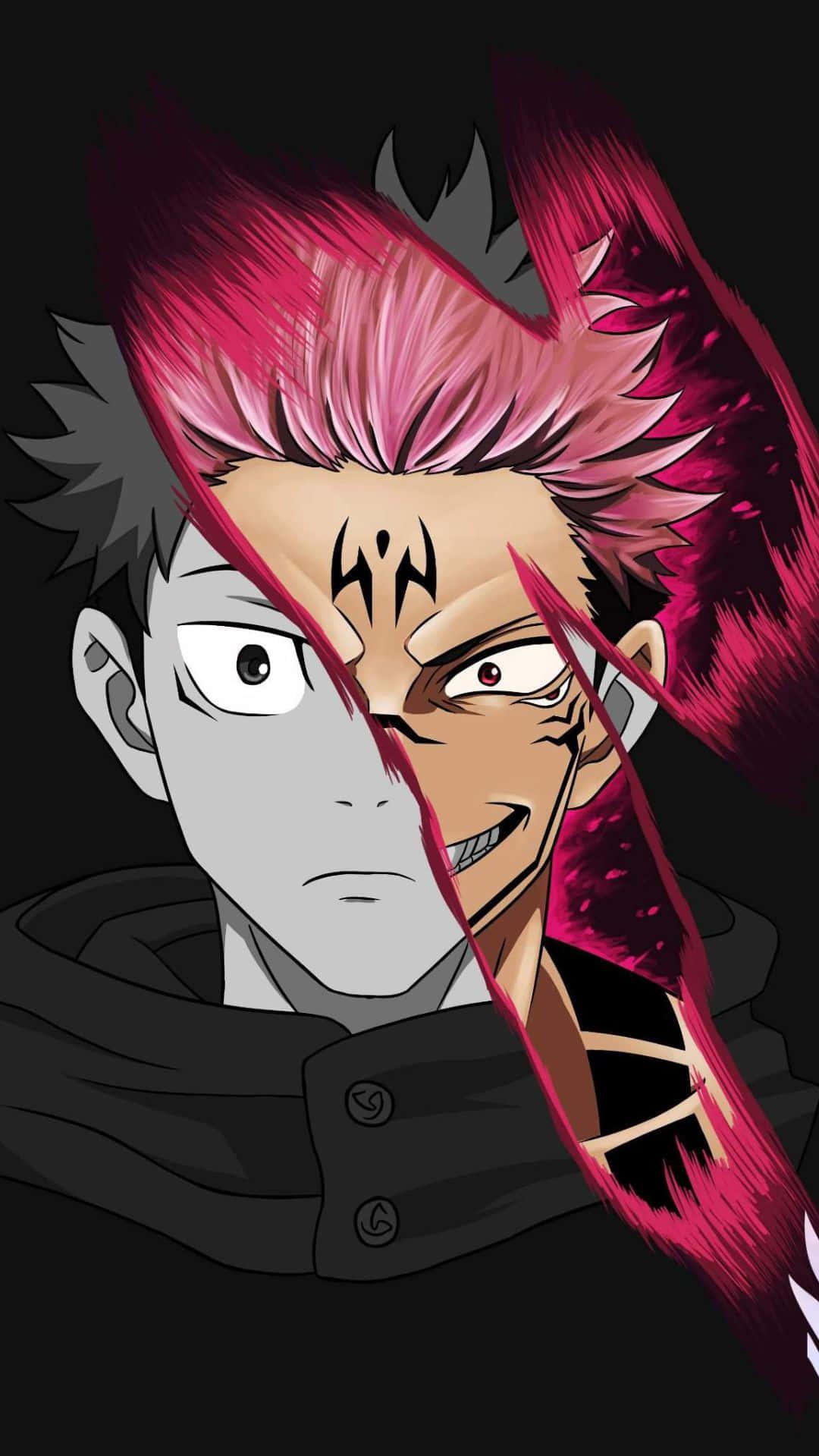 A Character With Pink Hair And Black Background