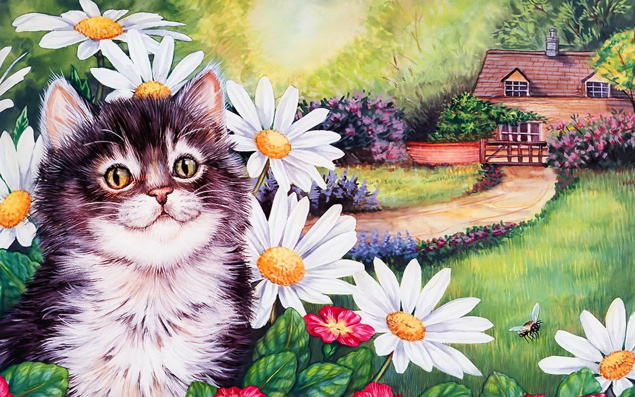 Cat Flowers Wallpaper Cats