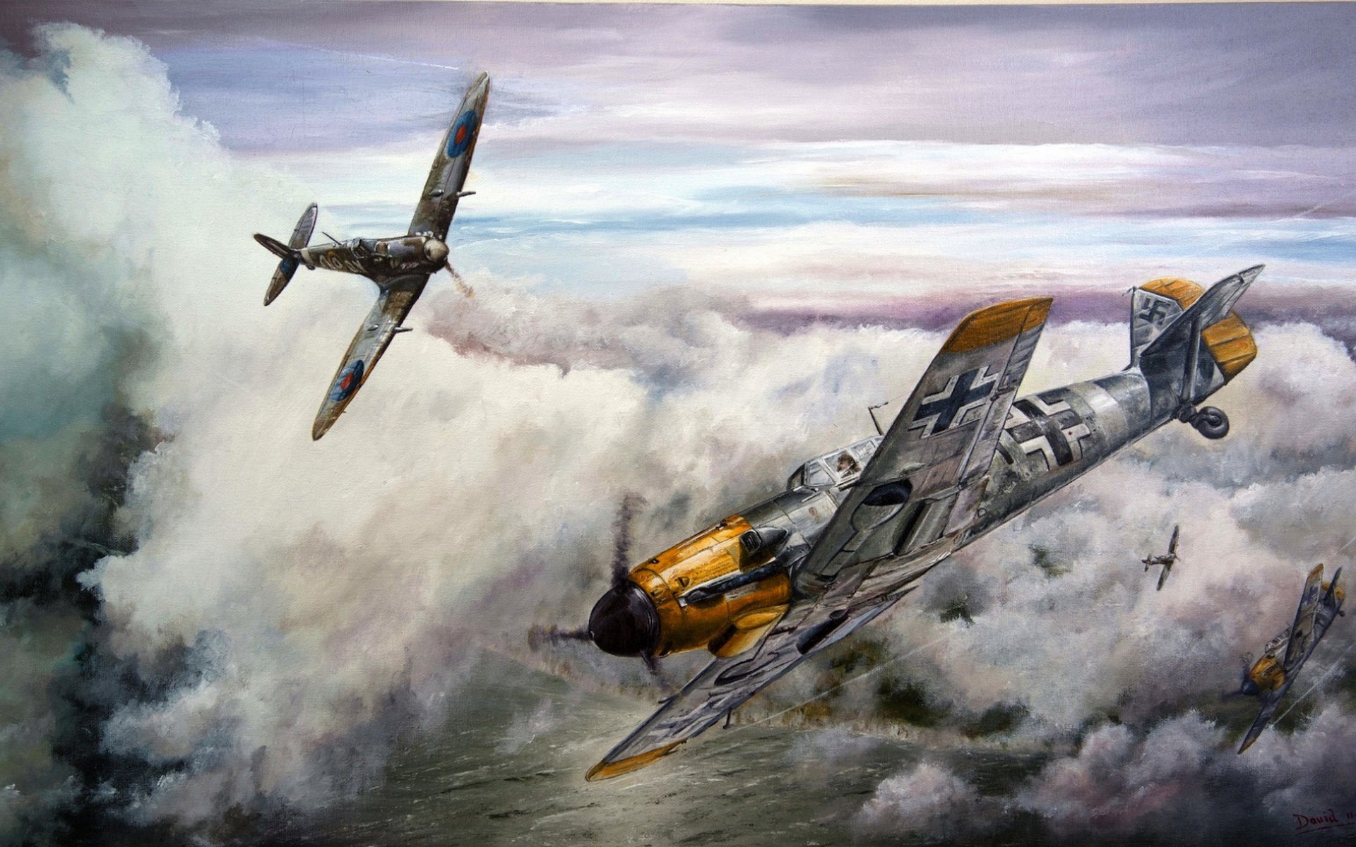 A Great Air Battle Between German Bf 109s And British Spitfires