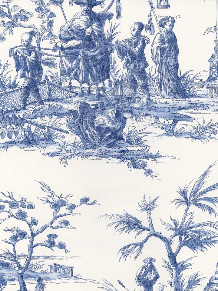 Blue Sh80502 Asian Toile Wallpaper Traditional