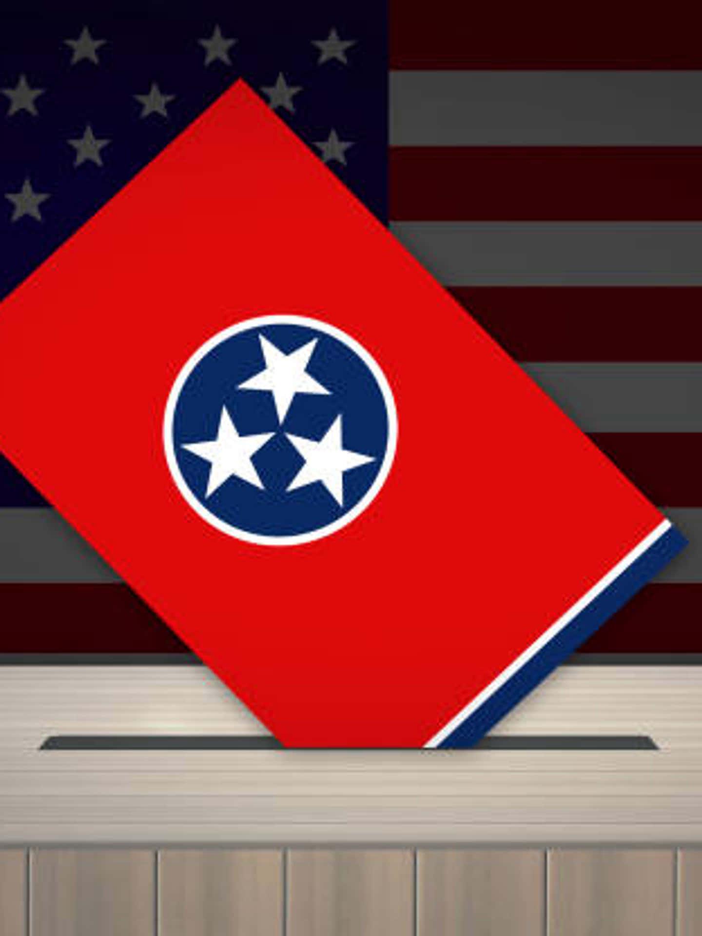 Tennessee Voting Box With Flag And American