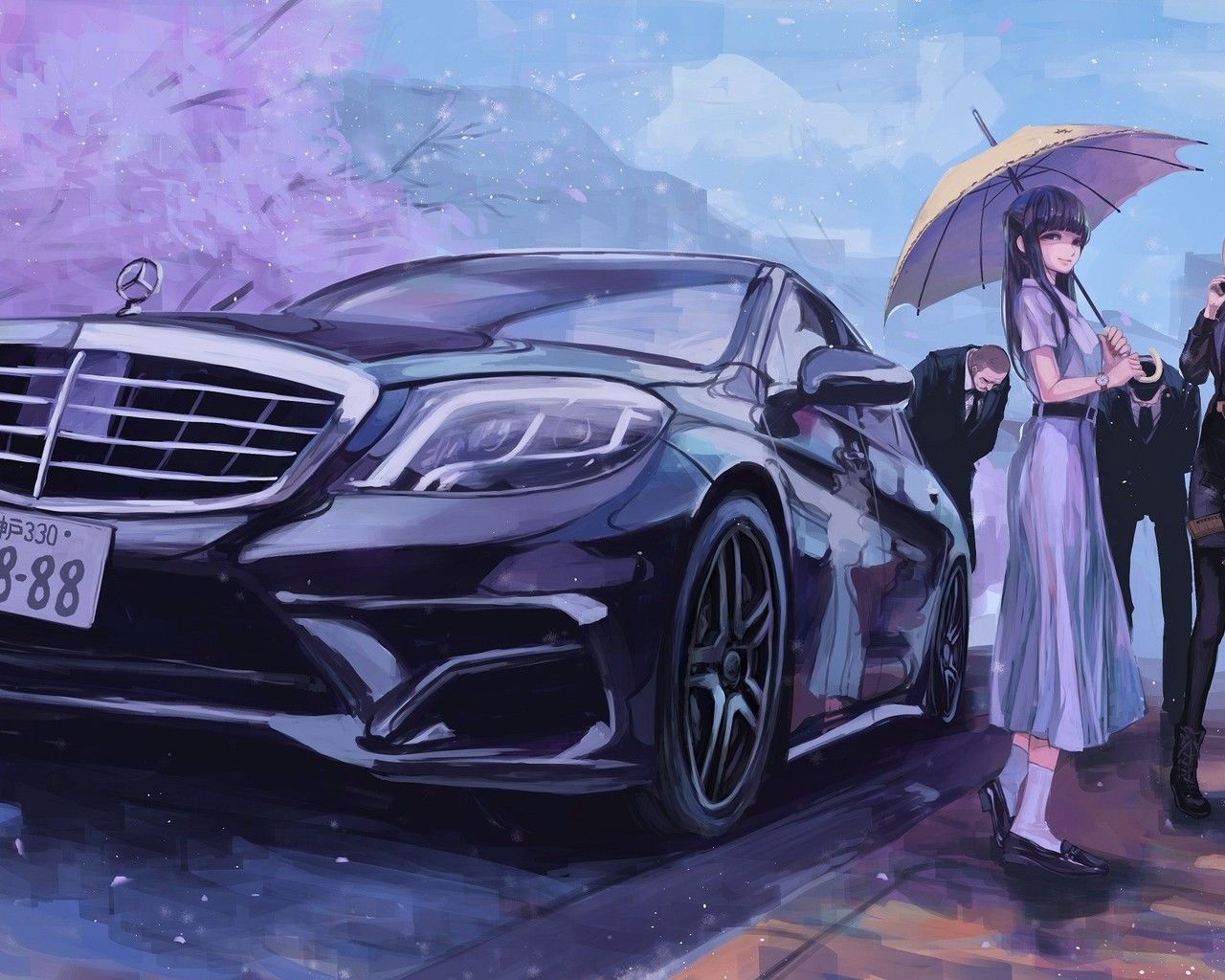 Wallpaper ID 123622  anime anime girls car umbrella black dress  black hair long hair street japan free download