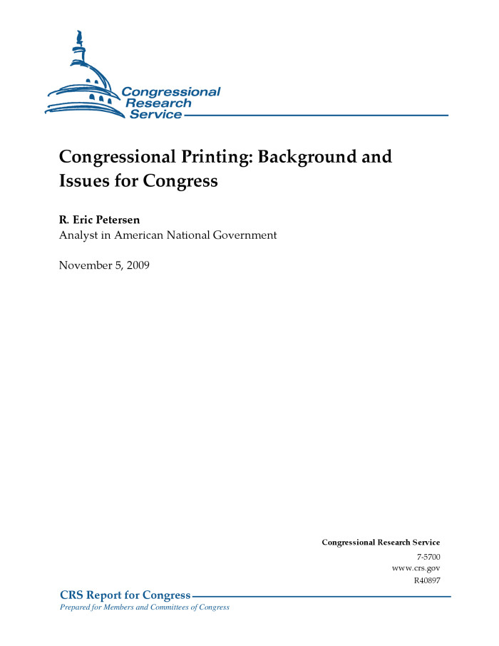 Congressional Printing Background And Issues For Congress Unt