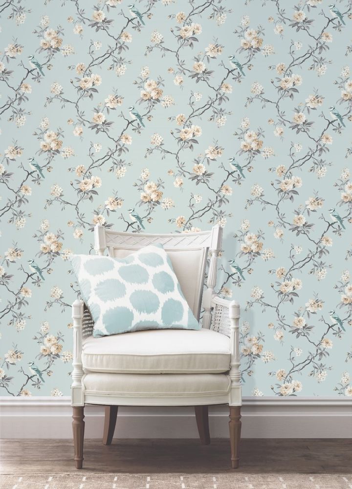 Fine Decor Chinoiserie Wallpaper fd40765 Teal Birds Flowers Fast