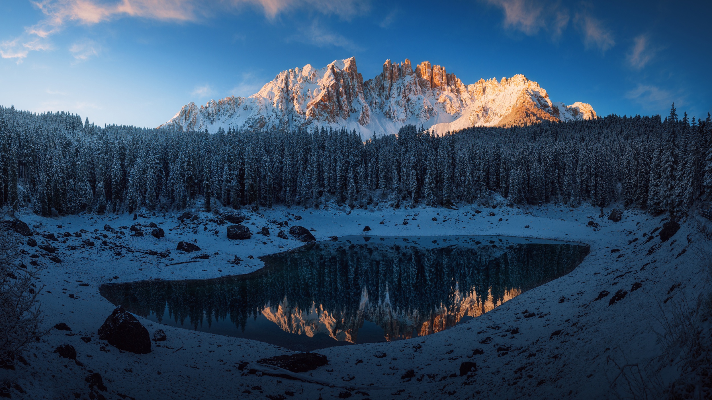 Forest Lake Mountains Snow Wallpaper HD Nature 4k