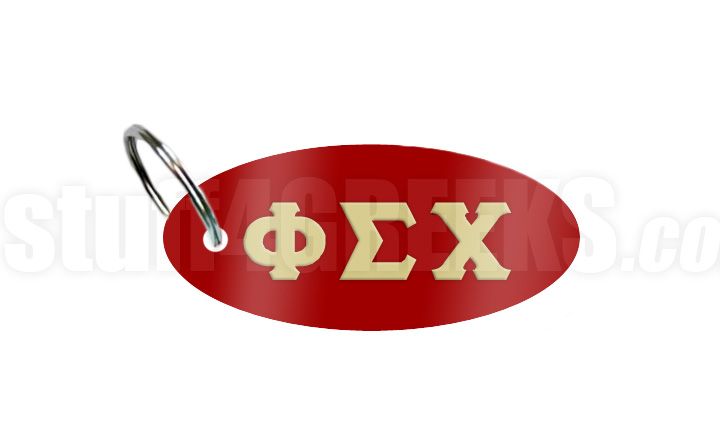 Phi Sigma Chi key chain with Vegas gold Greek letters on a reflective