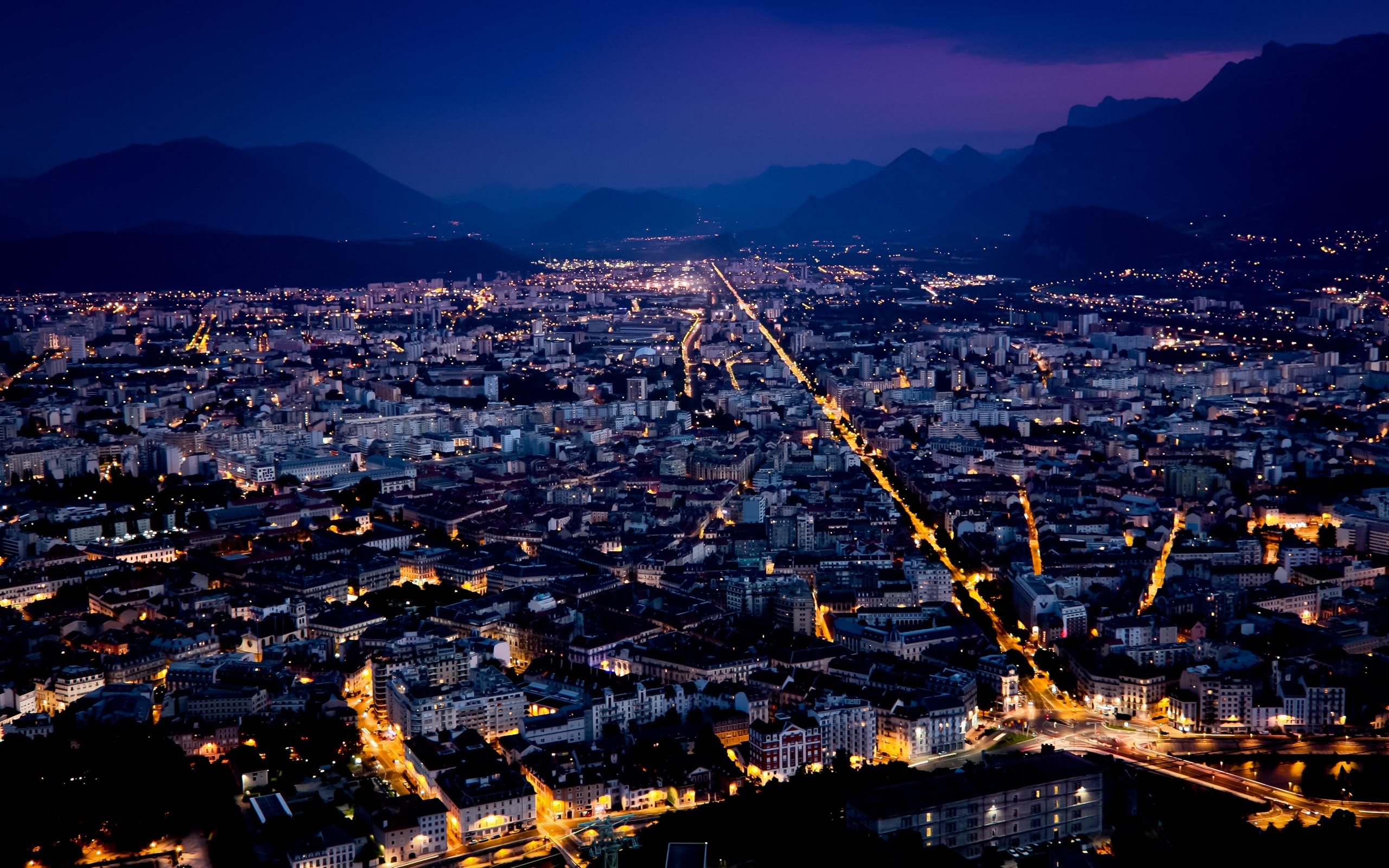 Cityscapes Night Lights Hills France Grenoble Wallpaper