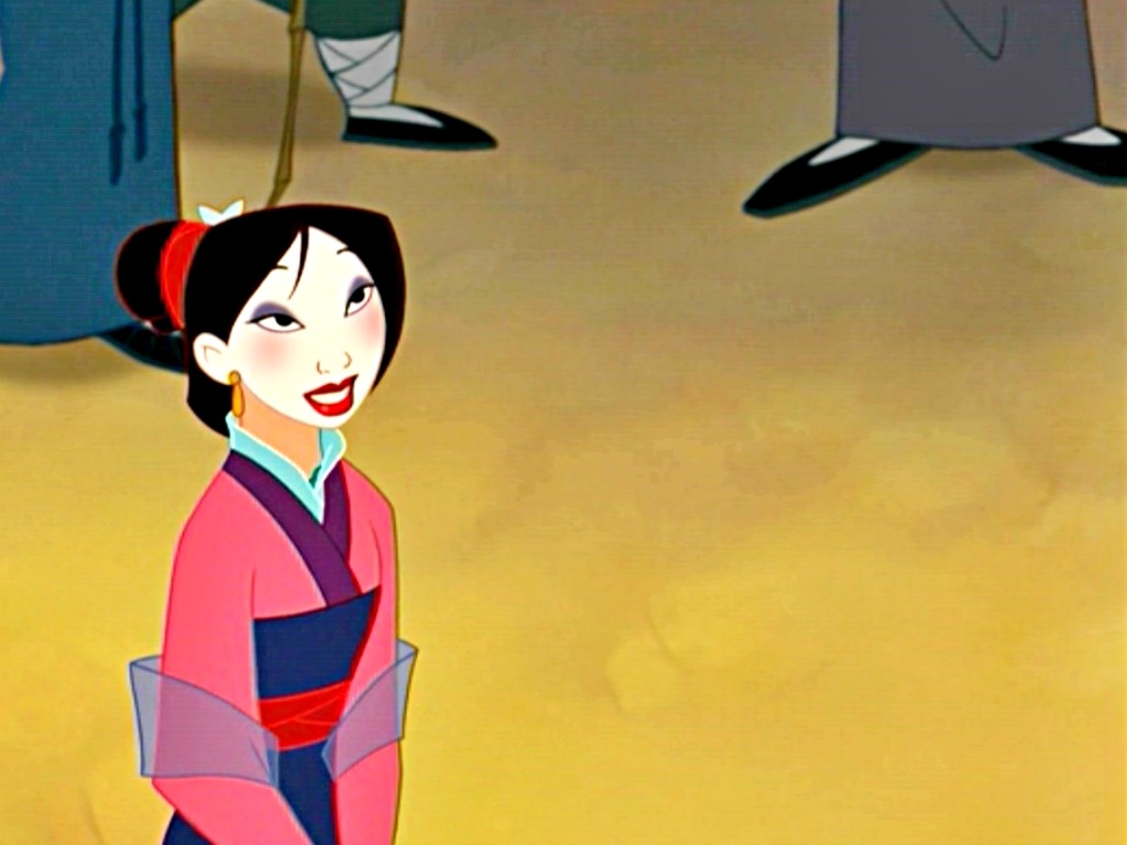 Mulan in traditional Chinese attire, smiling warmly