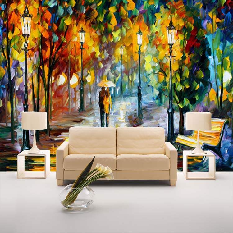 Unique Knife Painting Wallpaper Colorful Street Wall Mural Custom