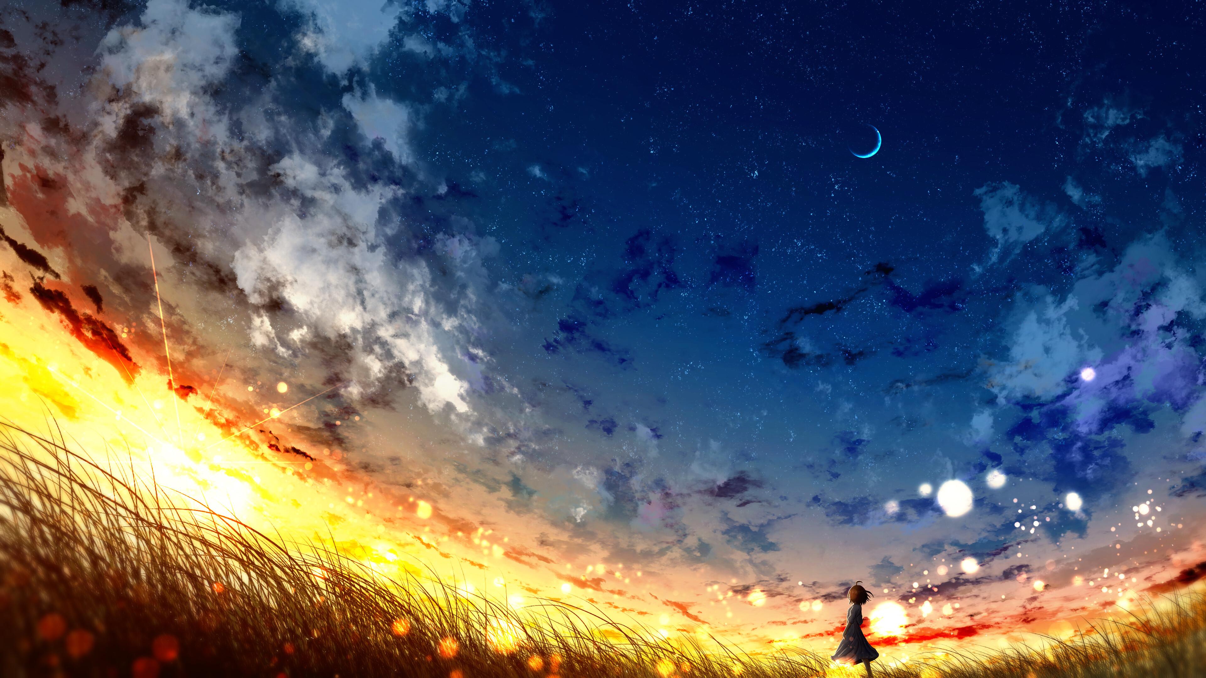 Sunset Sky Anime Scenery 4K Wallpaper