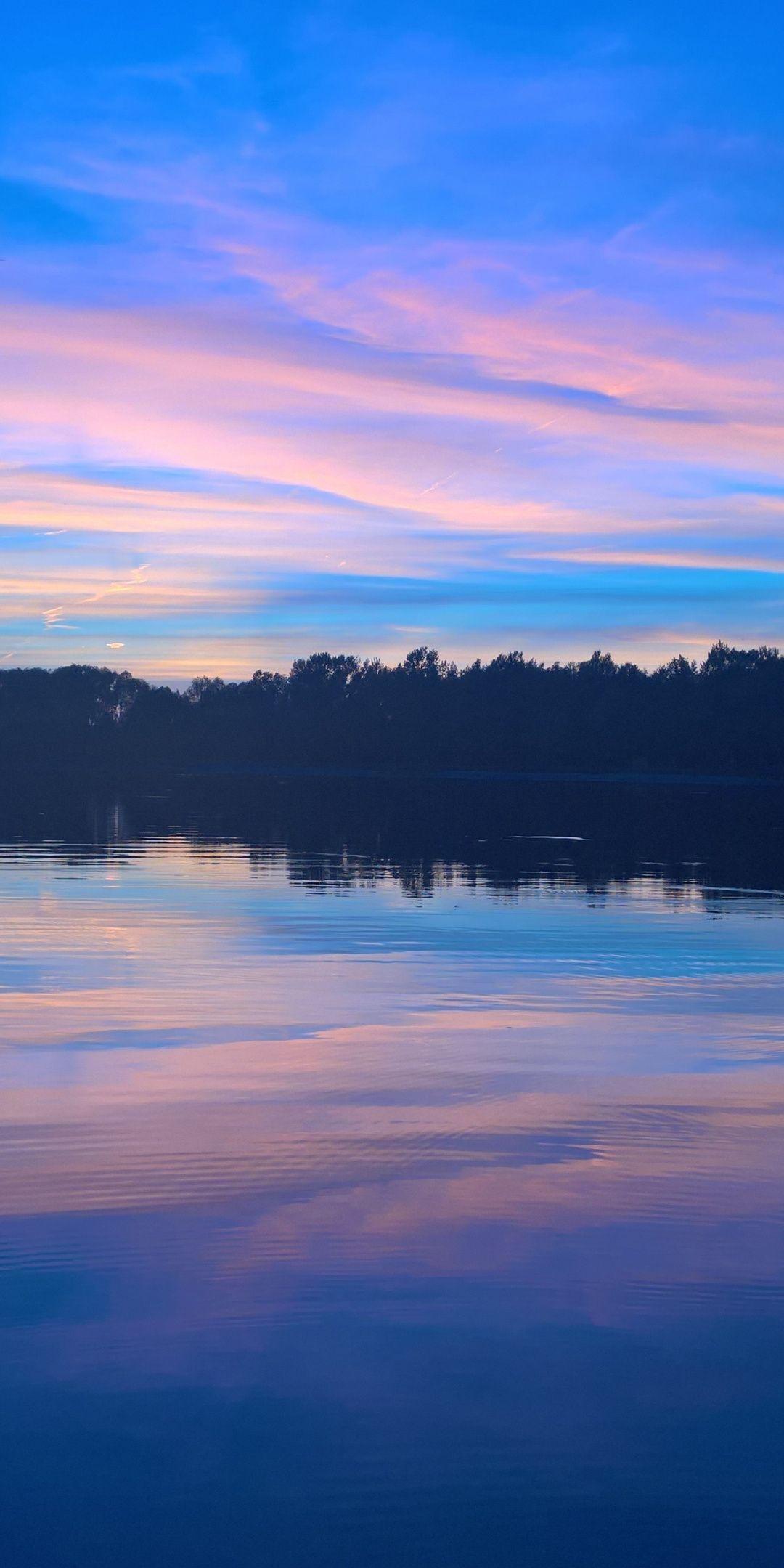Blue Sky Sunset Lake Reflections Nature Wallpaper