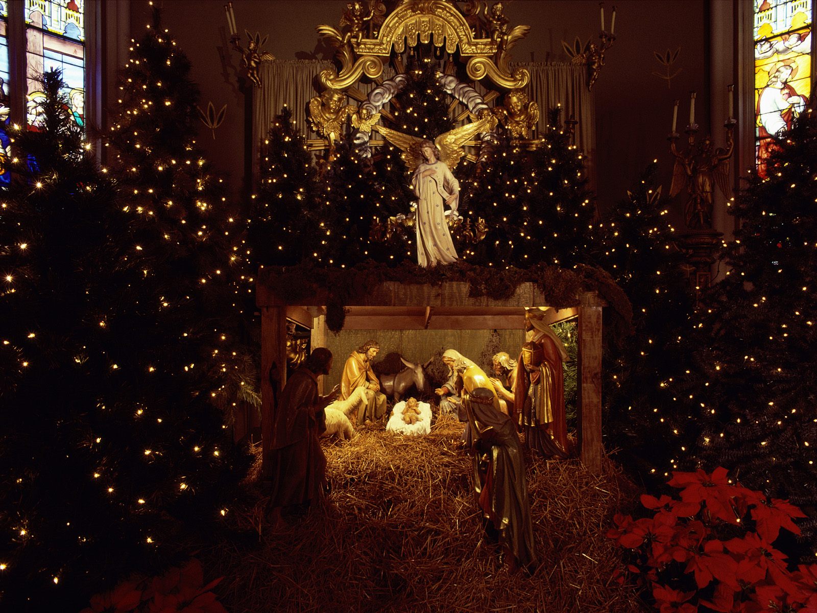 Beautiful Scene Of Christmas Night With The Birth Baby Jesus