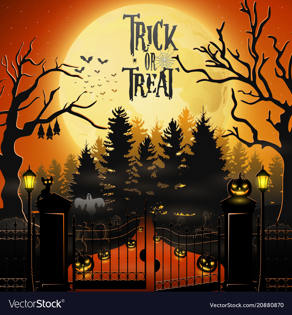 Halloween Background With Spooky Graveyard Vector Image