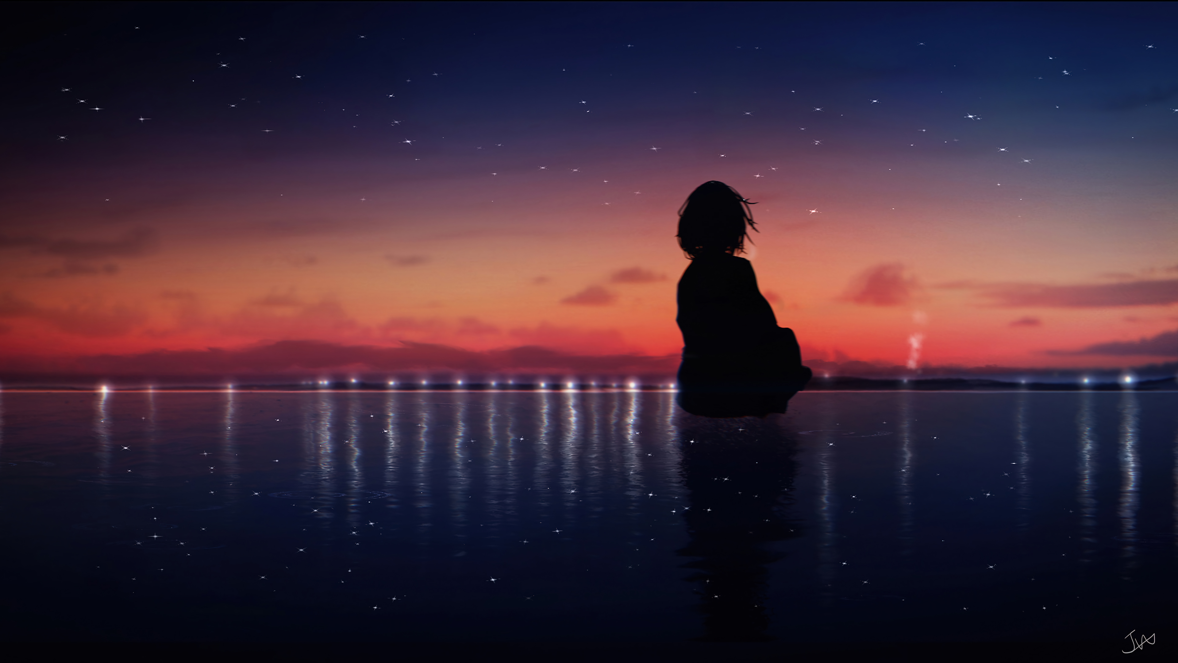 Anime Girl Silhouette Sunset Wallpaper 4k HD Pc 6330f