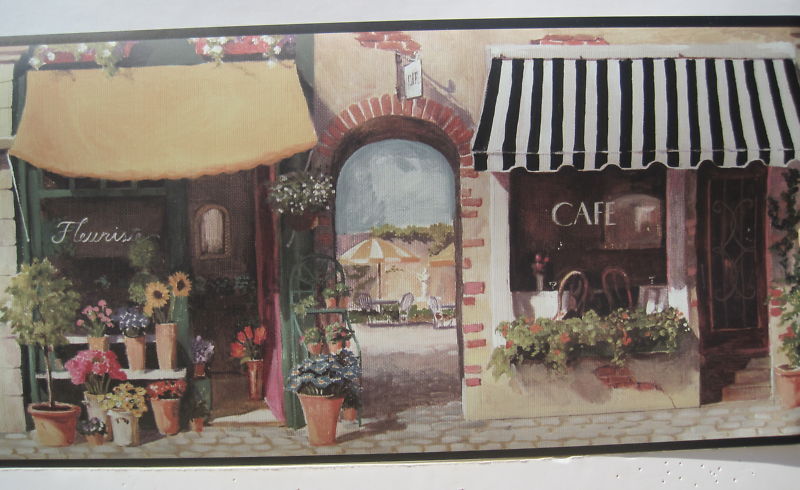 French Cafe Street Scene Wine Food Wall Border
