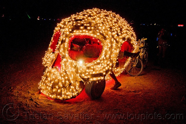 Skull Art Car Christmas Lights Burning Man Festival