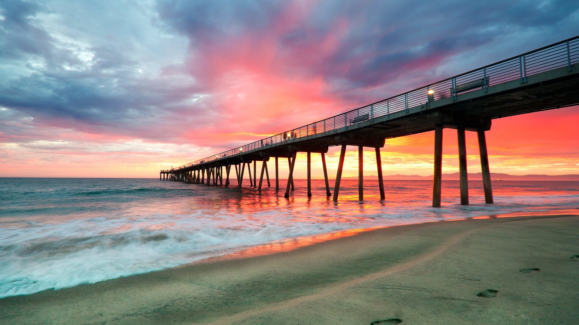 Pier Sunset Over Hermosa Beach In California HD Wallpaper