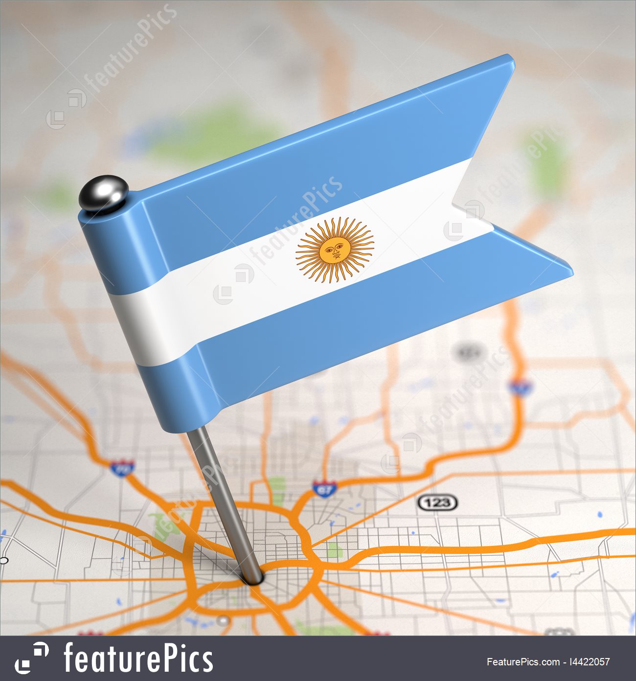 Argentina Small Flag On A Map Background