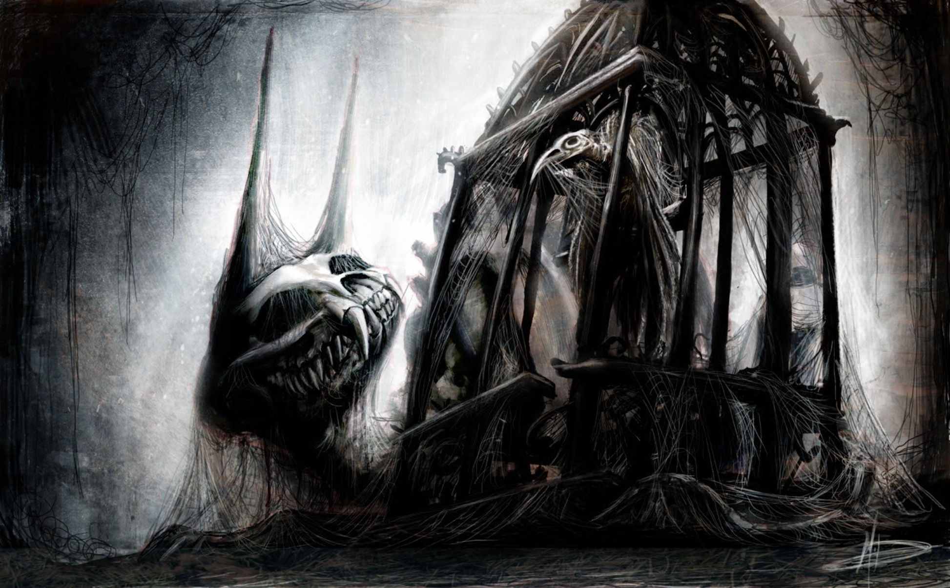 Dark Horror Gothic Skull Skeleton Art Monster Fangs Wallpaper