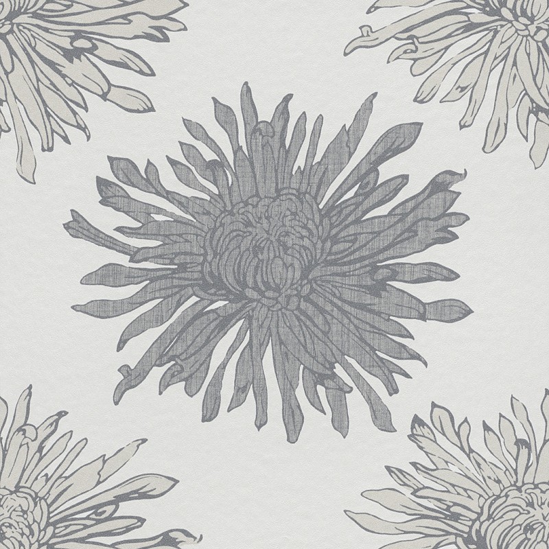 Glam Chrysanthemum Floral Grey Silver Wallpaper By Rasch