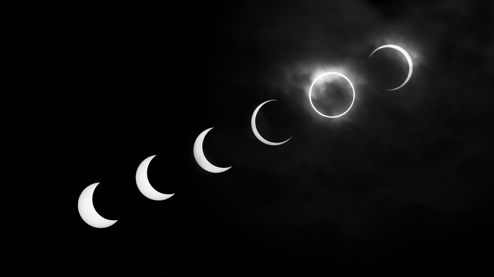 Solar eclipse black and white desktop wallpaper 1920x1080