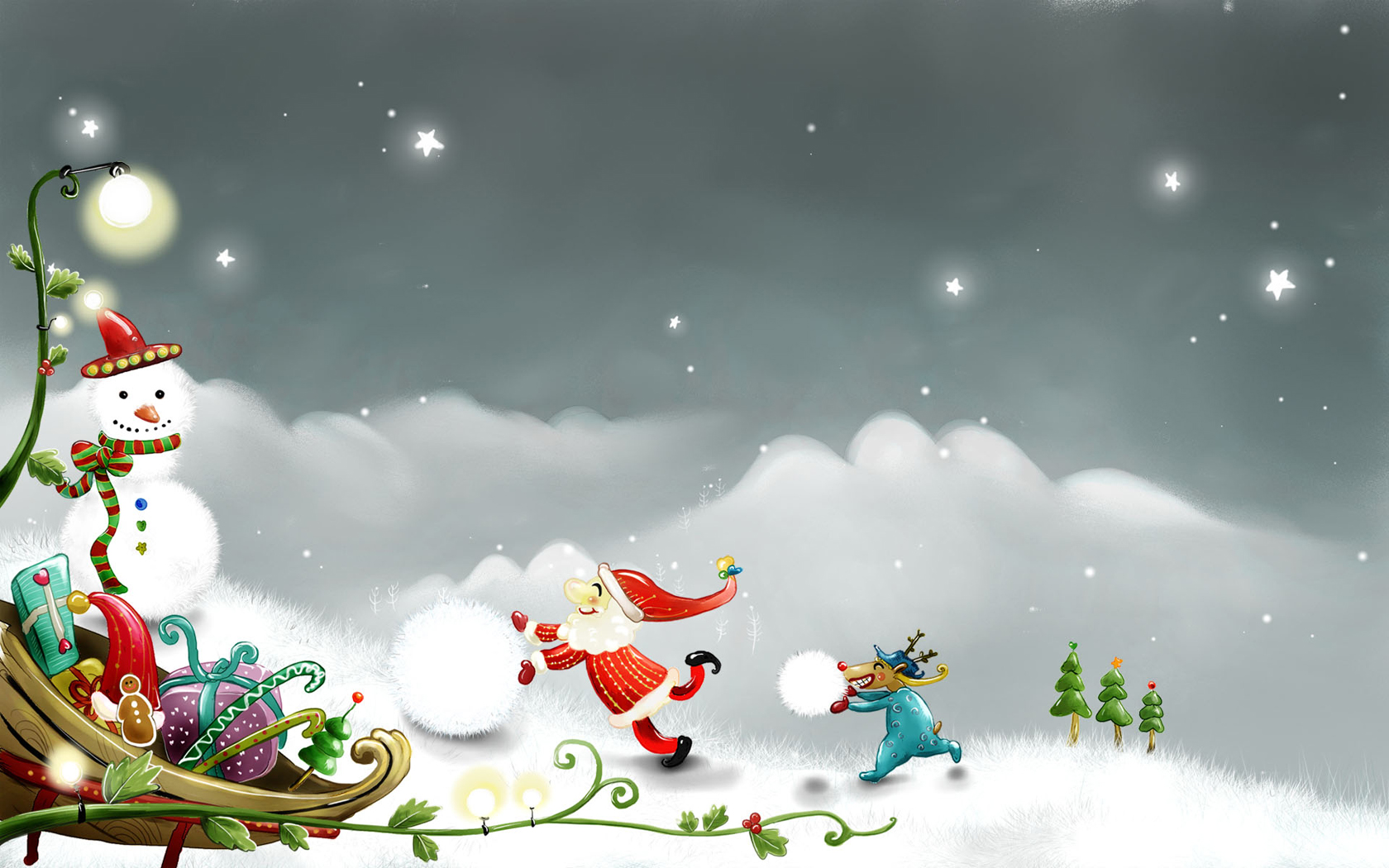 Full HD Wallpaper Holidays Christmas Snow Snowmen Santa Claus