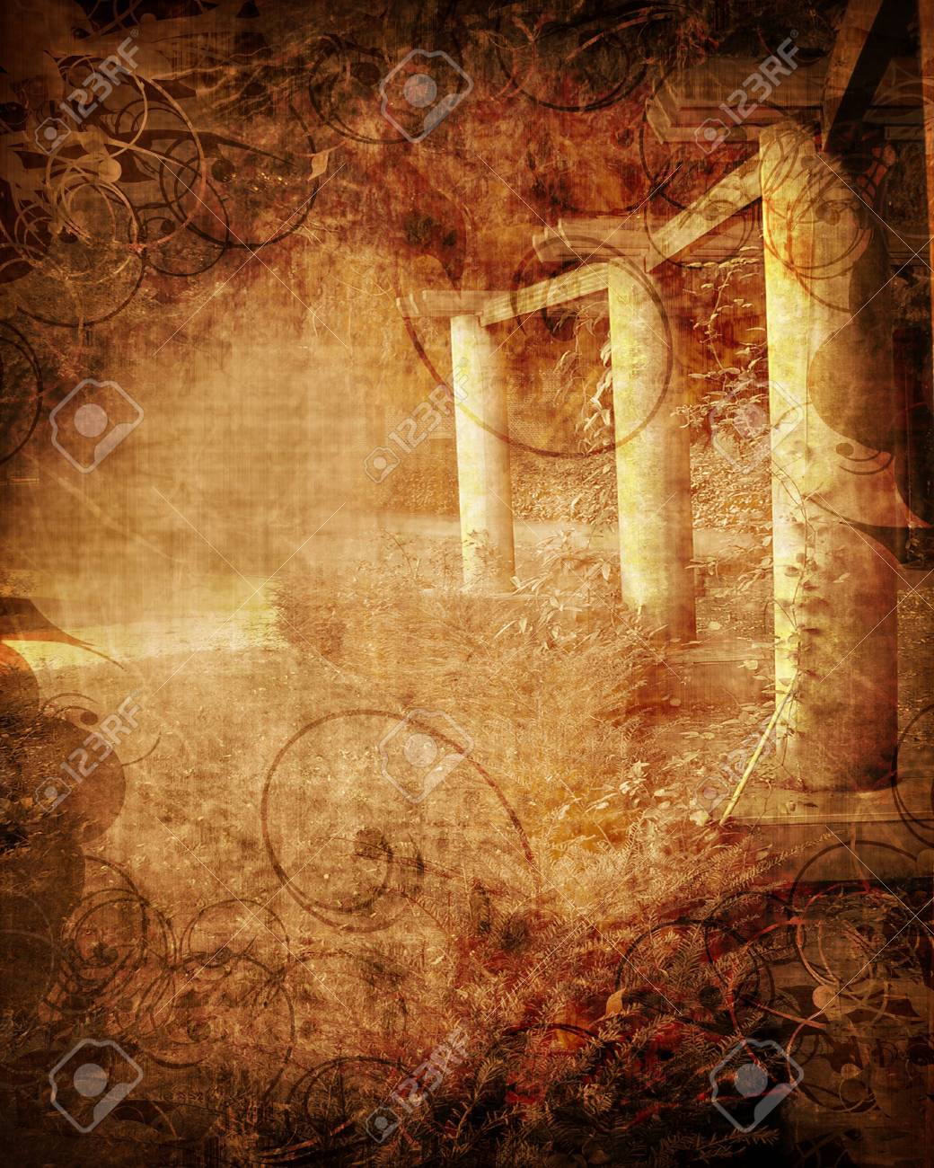 Ruins Of A Lost Civilization On Brown Background Stock Photo