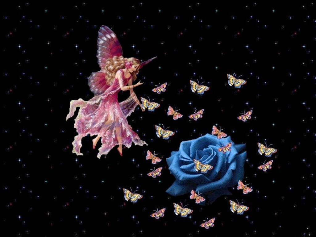 Pink Fairy and Blue Rose Background Wallpapers Fairy