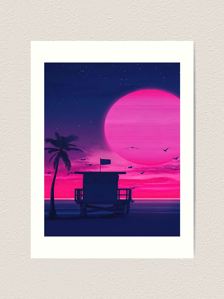 Outrun Sunset Retro California Art Print By Frigamribe88