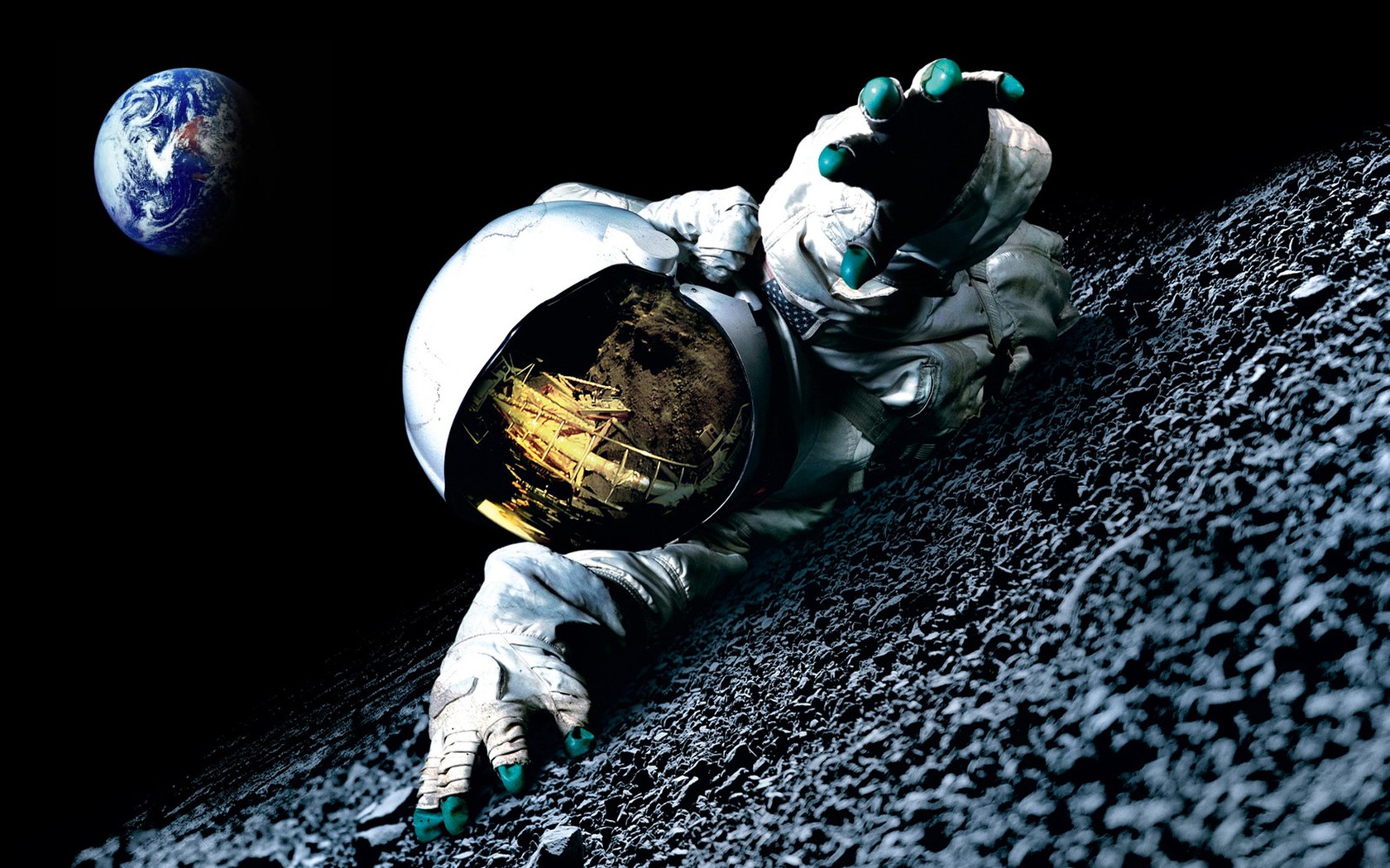 Outer Space Moon Earth Spaceman Wallpaper
