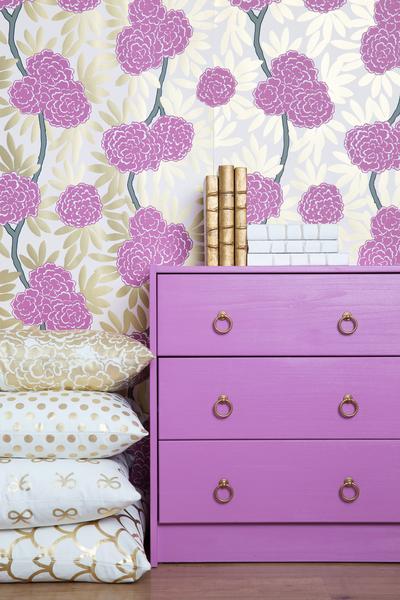 Gold Fleur Chinoise Berry on Blush Wallpaper Caitlin Wilson