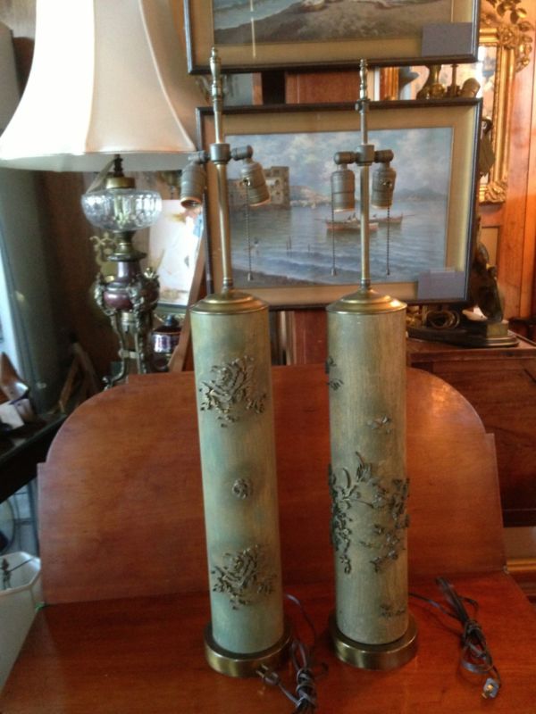 Pair Of Turn The Century Wallpaper Roll Lamps Original Hardware